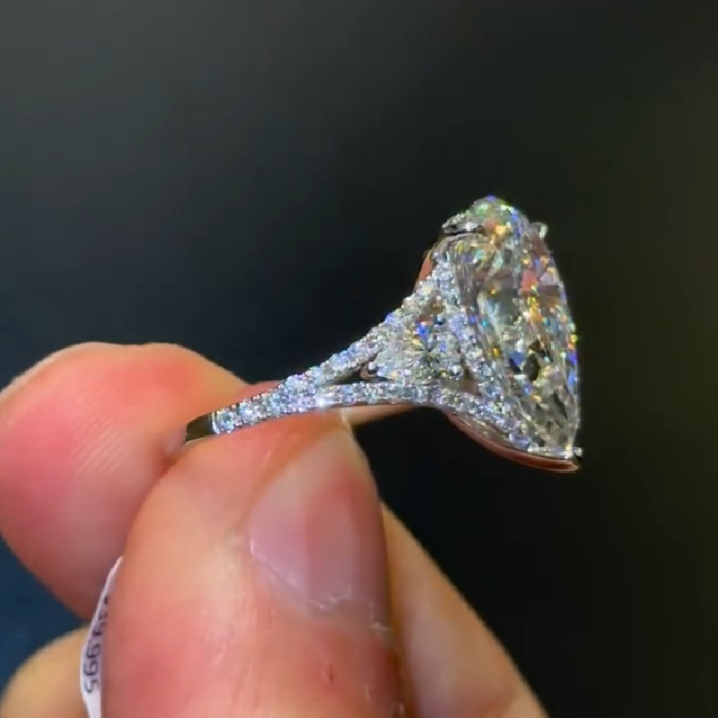 4.38CT Pear Cut VVS Moissanite Pave Engagement Ring