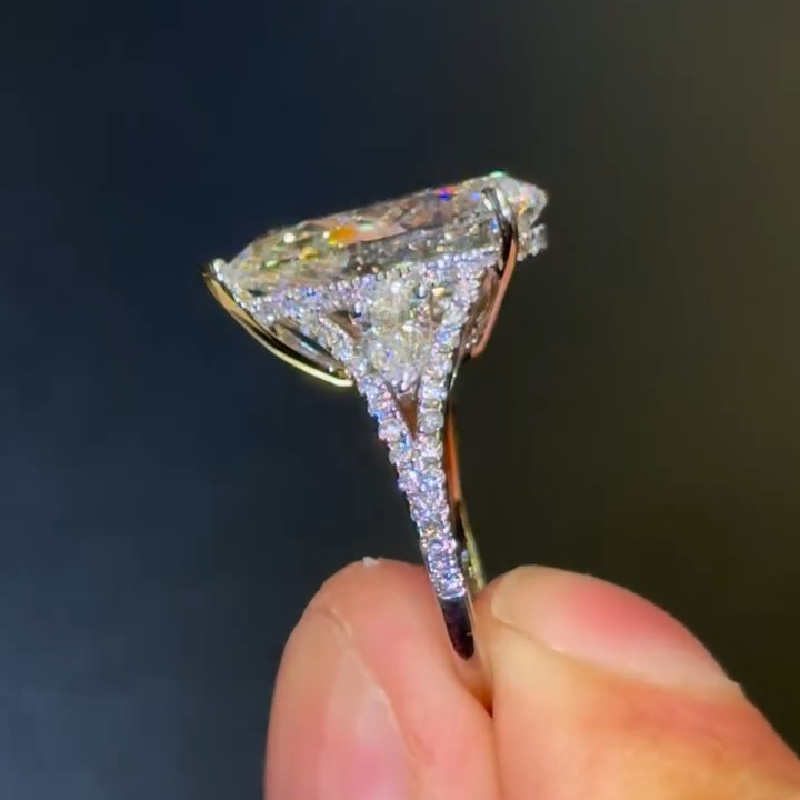 4.38CT Pear Cut VVS Moissanite Pave Engagement Ring