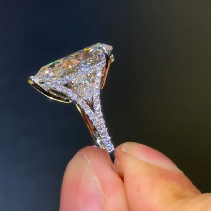 4.38CT Pear Cut VVS Moissanite Pave Engagement Ring