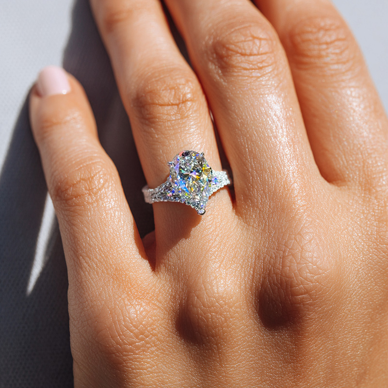 4.38CT Pear Cut VVS Moissanite Pave Engagement Ring