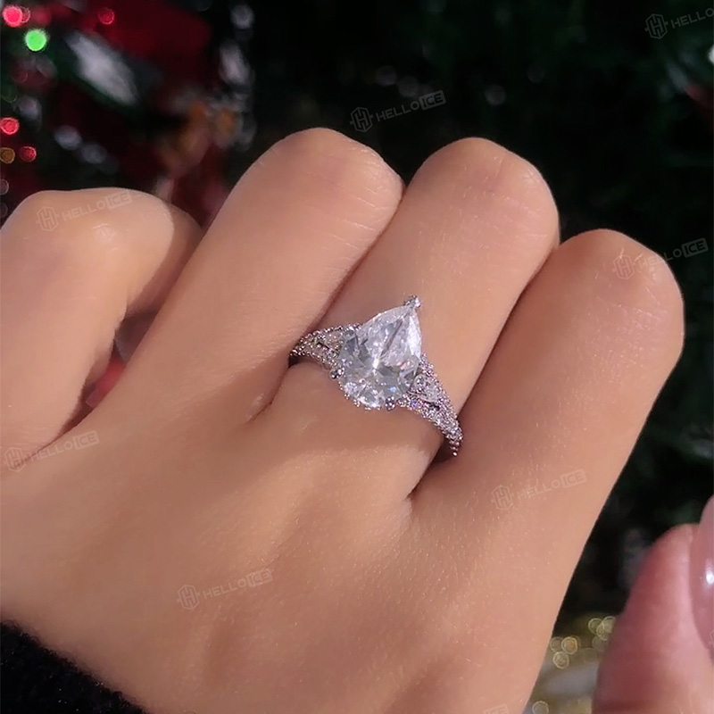 4.38CT Pear Cut VVS Moissanite Pave Engagement Ring