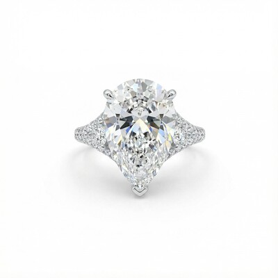 4.38CT Pear Cut VVS Moissanite Pave Engagement Ring