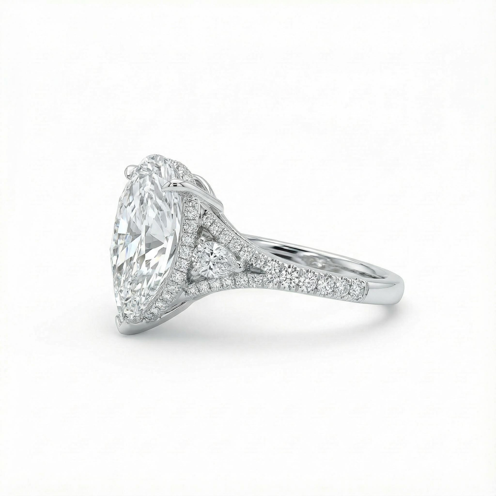 4.38CT Pear Cut VVS Moissanite Pave Engagement Ring