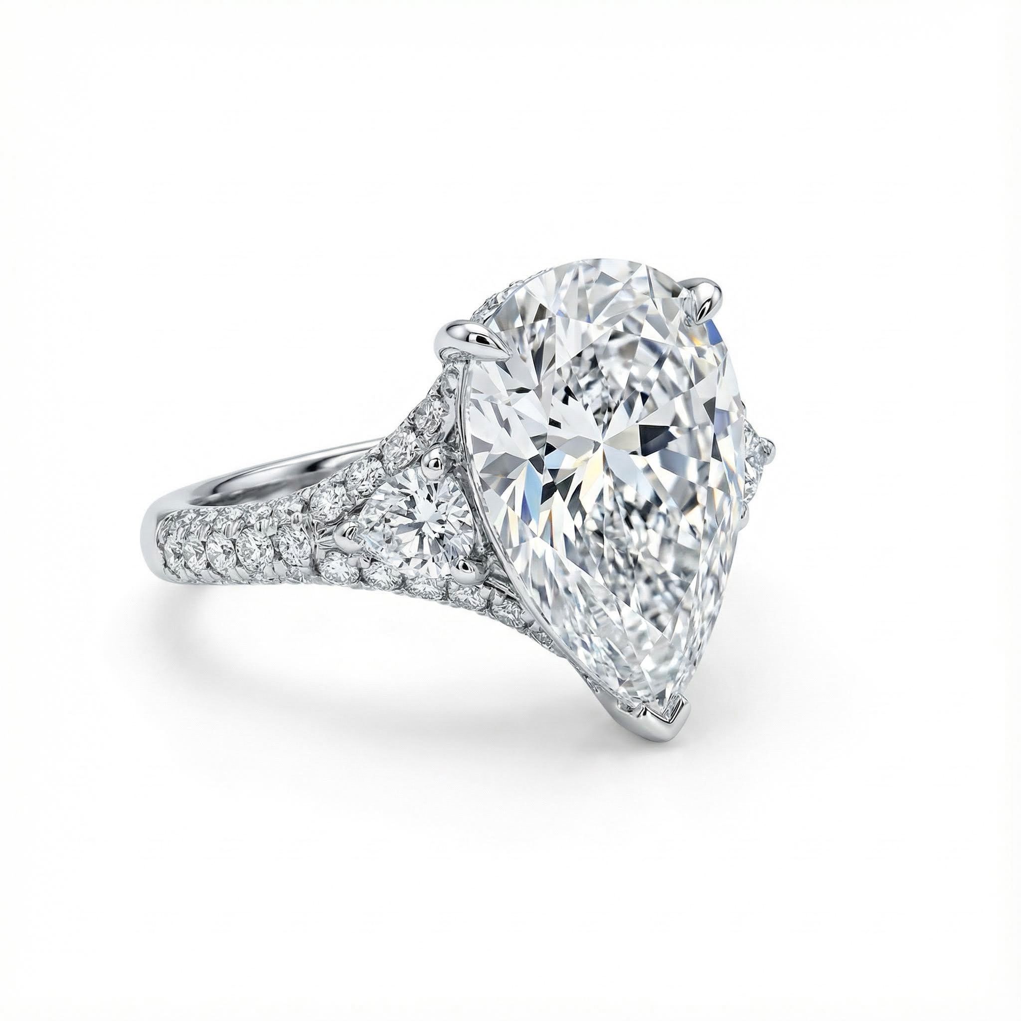 4.38CT Pear Cut VVS Moissanite Pave Engagement Ring