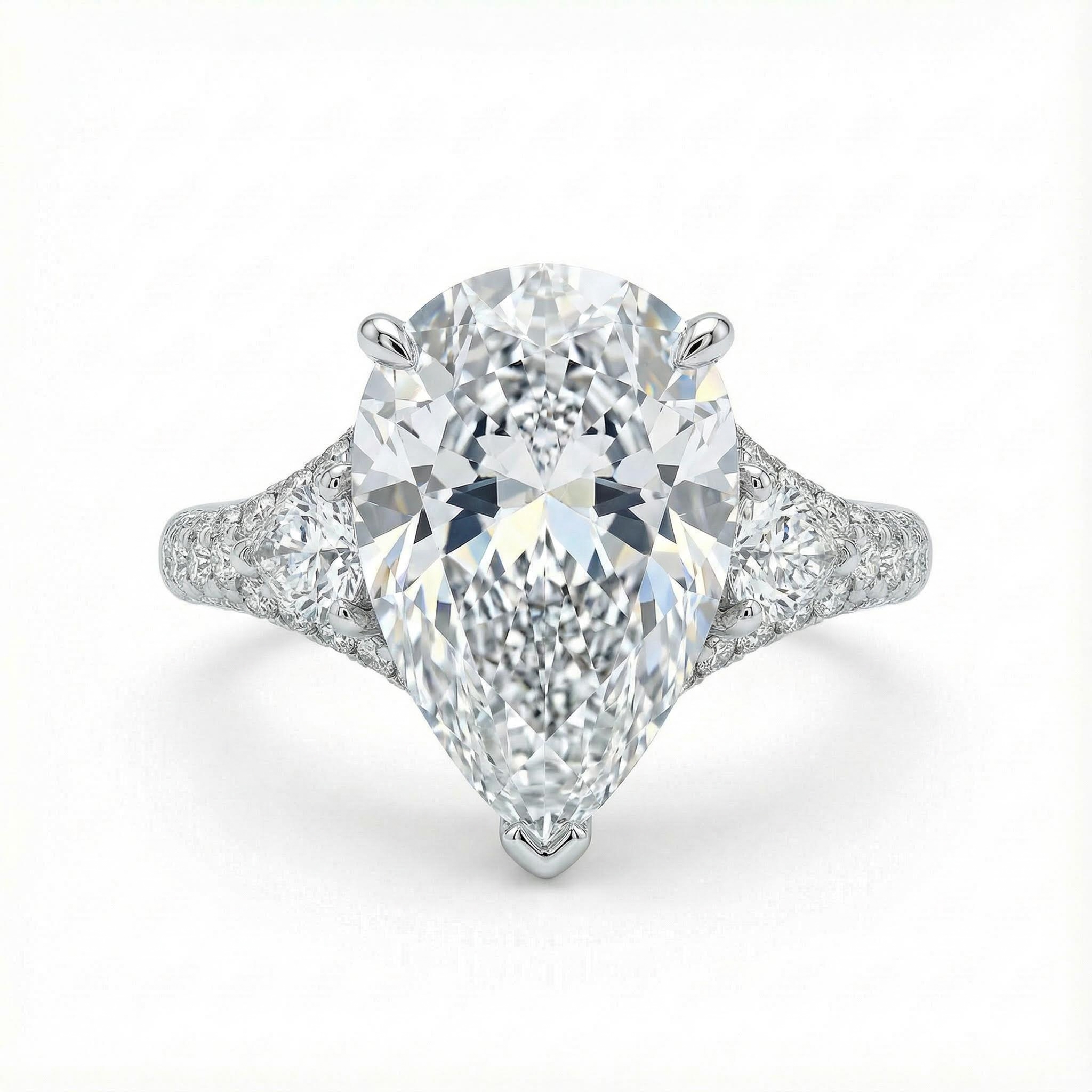 4.38CT Pear Cut VVS Moissanite Pave Engagement Ring