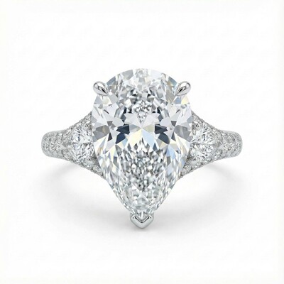 4.38CT Pear Cut VVS Moissanite Pave Engagement Ring