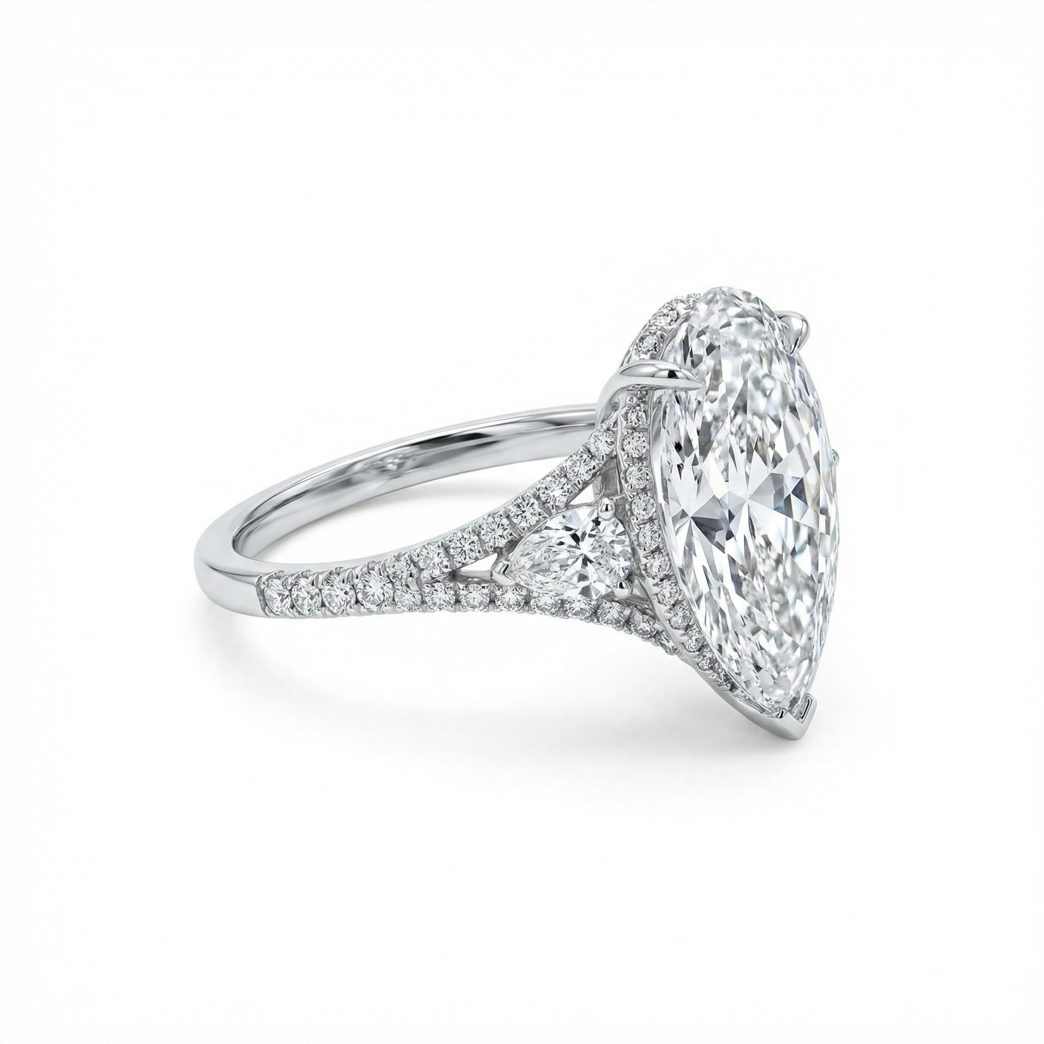 4.38CT Pear Cut VVS Moissanite Pave Engagement Ring