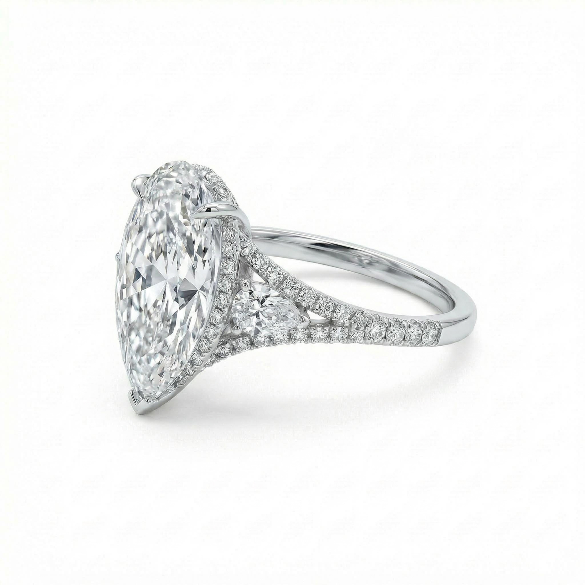 4.38CT Pear Cut VVS Moissanite Pave Engagement Ring