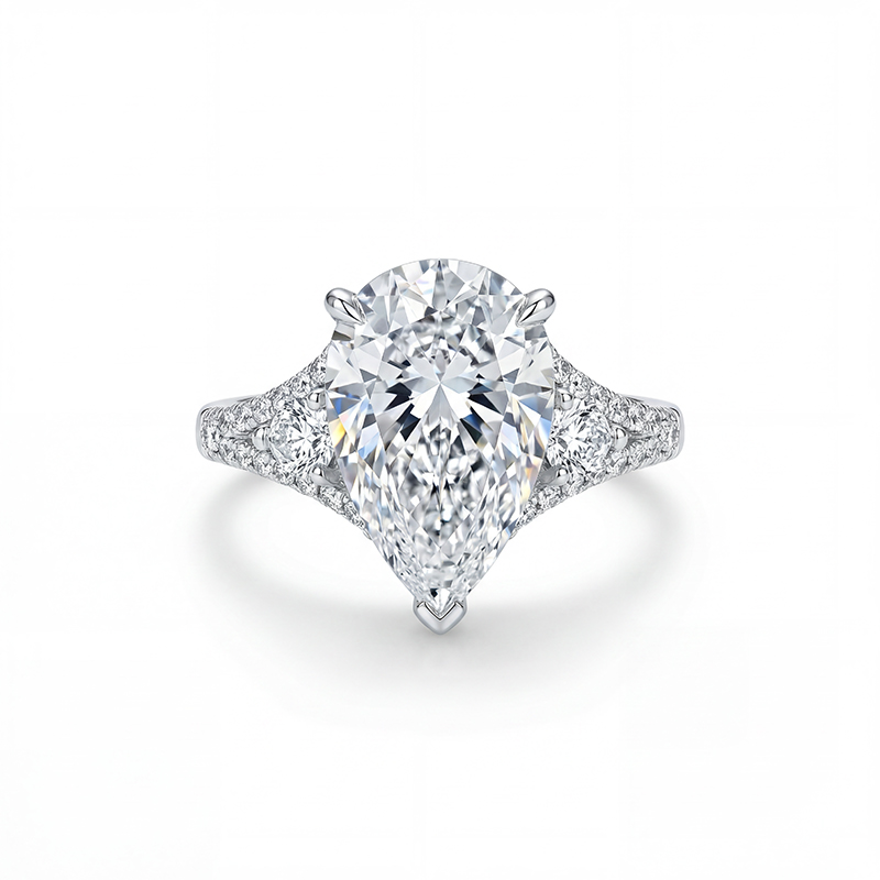 4.38CT Pear Cut VVS Moissanite Pave Engagement Ring
