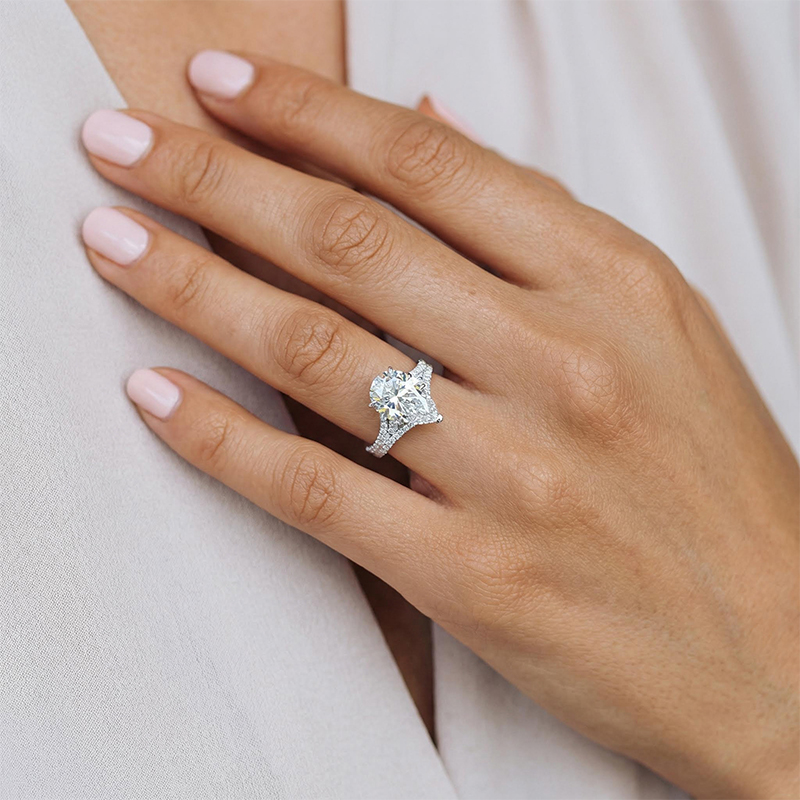 4.38CT Pear Cut VVS Moissanite Pave Engagement Ring