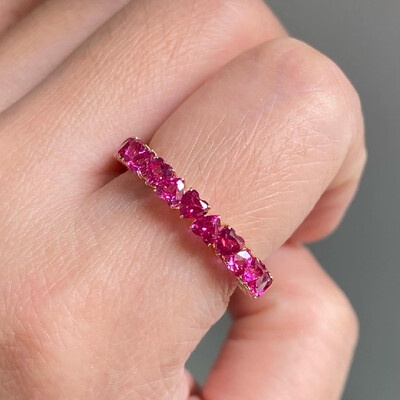 Heart Cut Ruby Diamond Wedding Band