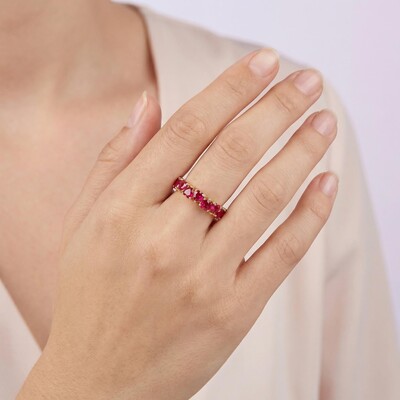 Heart Cut Ruby Diamond Wedding Band