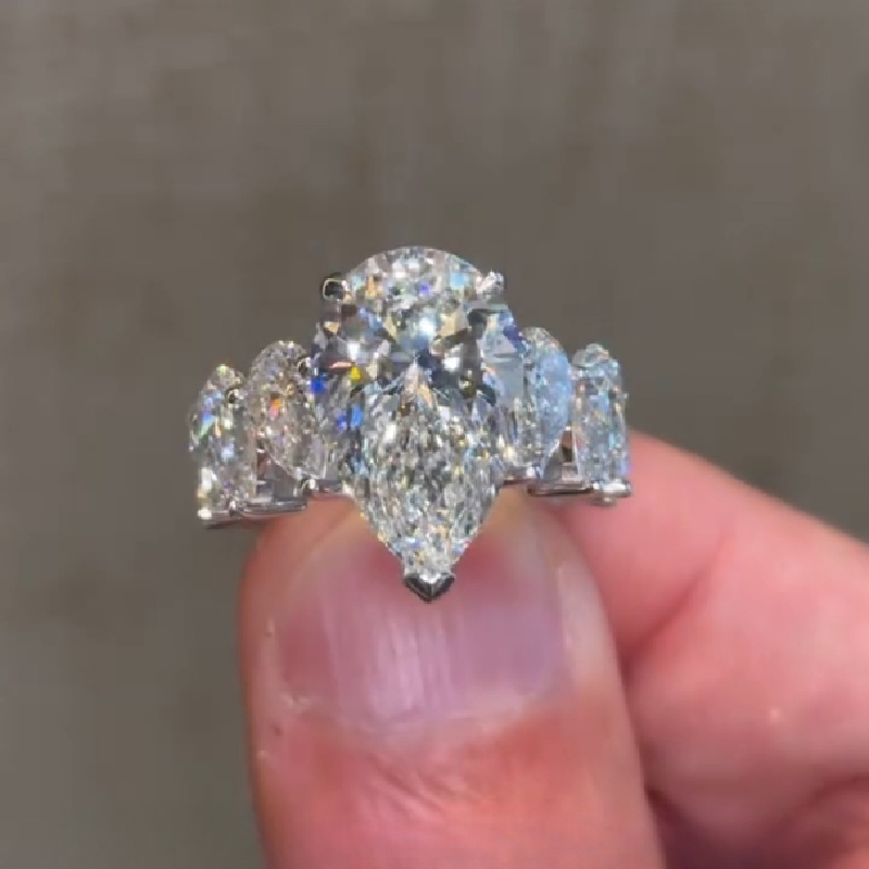 4.96CT Pear Cut VVS Moissanite Pave Engagement Ring