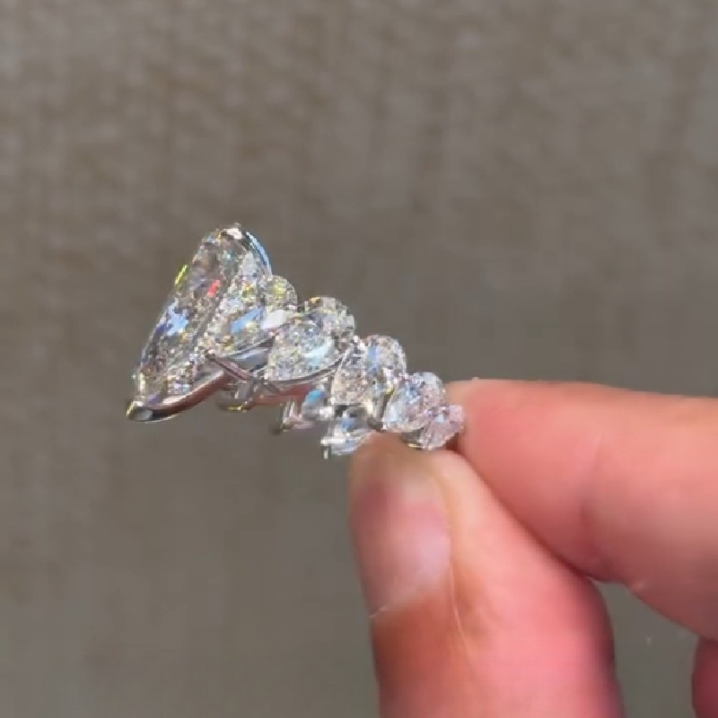 4.96CT Pear Cut VVS Moissanite Pave Engagement Ring