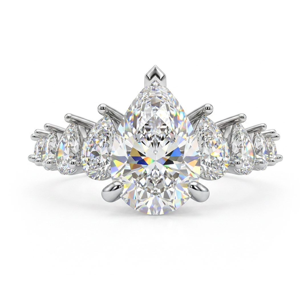 5.57ct. tw. Pear Cut VVS Moissanite Pave Engagement Ring