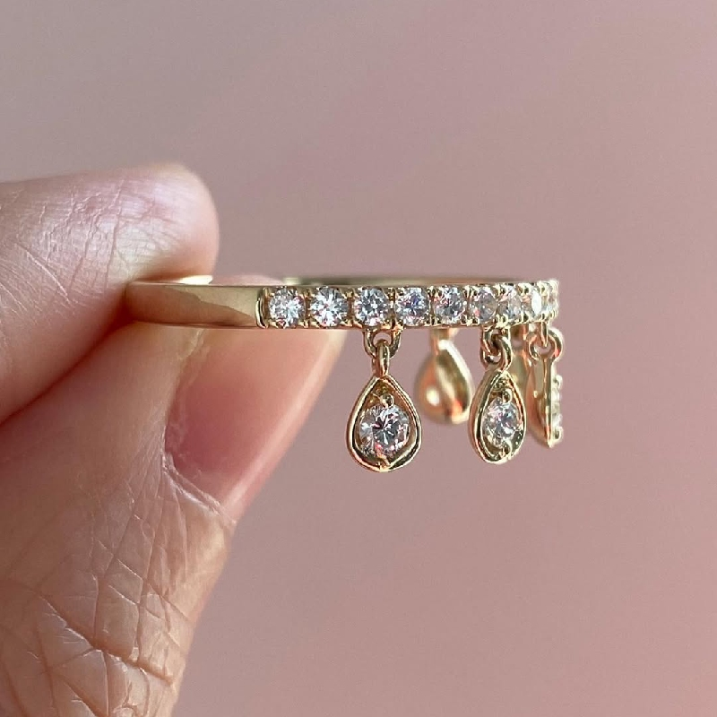 Round Cut VVS Moissanite Wedding Band with Dangling Charms