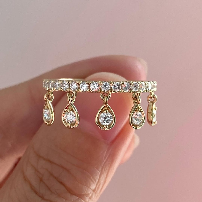 Round Cut VVS Moissanite Wedding Band with Dangling Charms