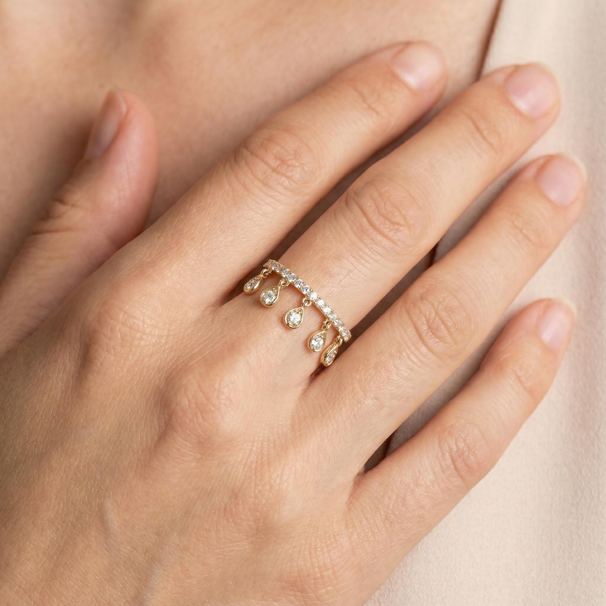 Round Cut VVS Moissanite Wedding Band with Dangling Charms