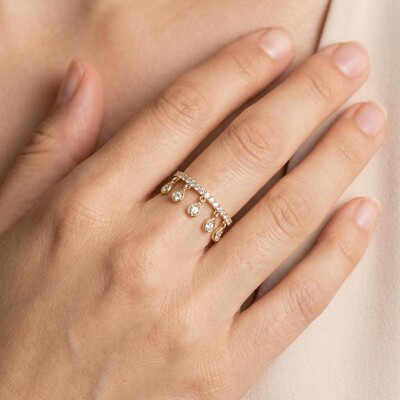 Round Cut VVS Moissanite Wedding Band with Dangling Charms