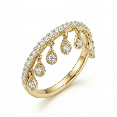 Round Cut VVS Moissanite Wedding Band with Dangling Charms