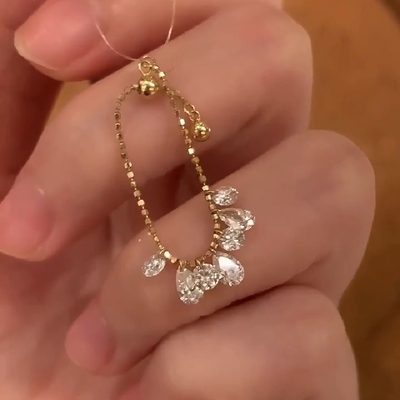 Adjustable Gold Band Ring with Diamond Charms