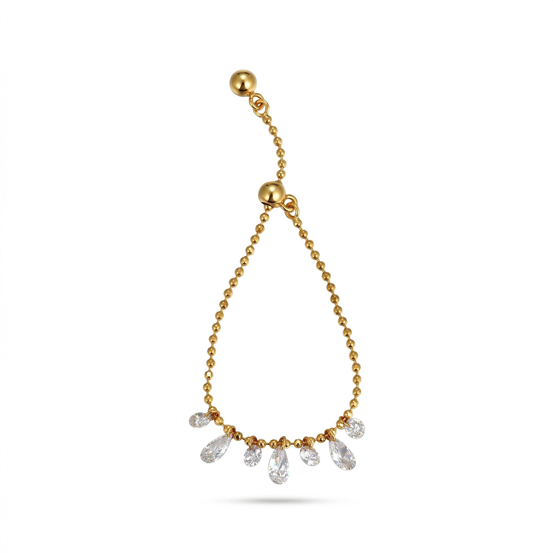 Adjustable Gold Band Ring with Diamond Charms