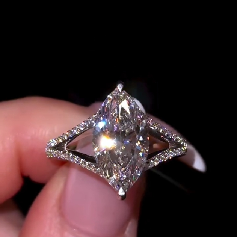 4.35CT Marquise Cut VVS Moissanite Pave Engagement Ring