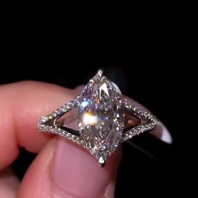 4.35CT Marquise Cut VVS Moissanite Pave Engagement Ring