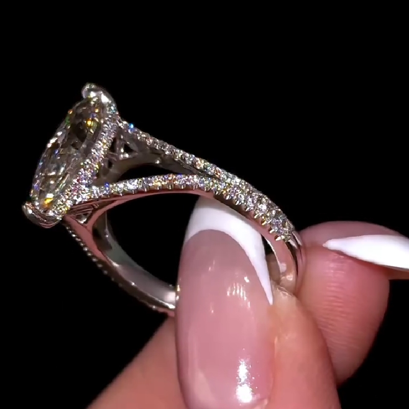 4.35CT Marquise Cut VVS Moissanite Pave Engagement Ring