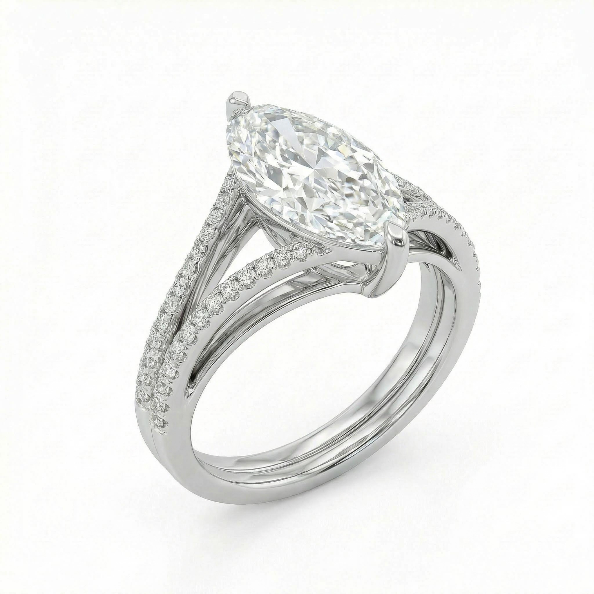 4.35CT Marquise Cut VVS Moissanite Pave Engagement Ring