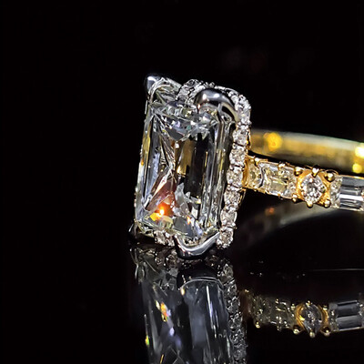 4.18CT Emerald Cut VVS Moissanite Halo Engagement Ring