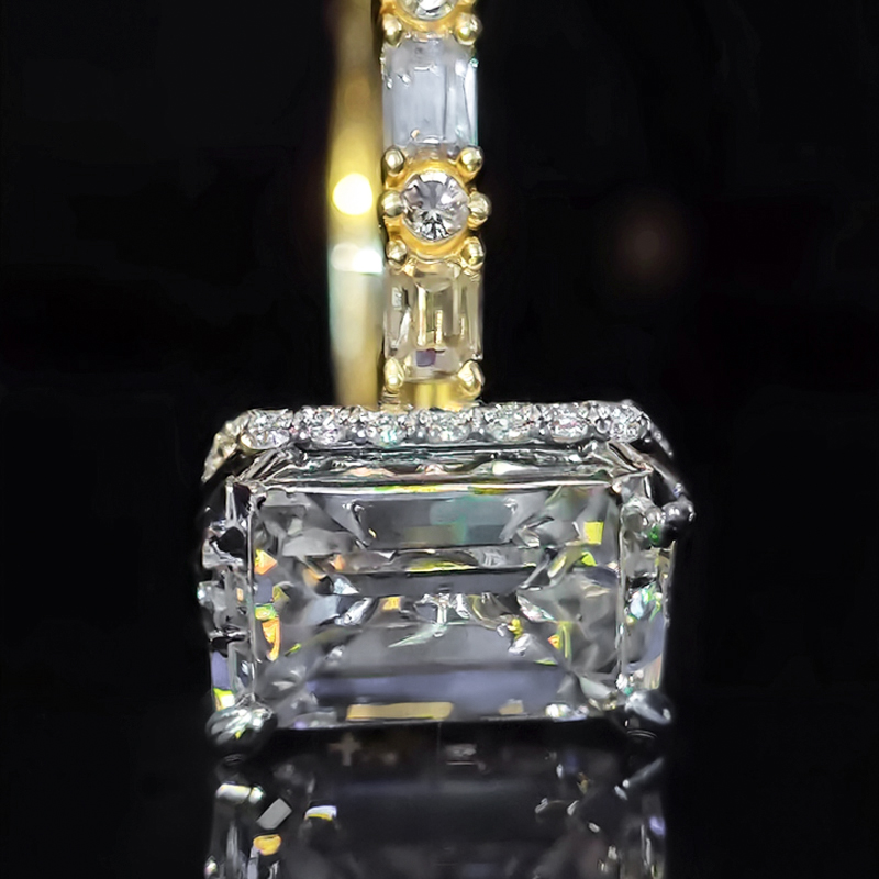 4.18CT Emerald Cut VVS Moissanite Halo Engagement Ring