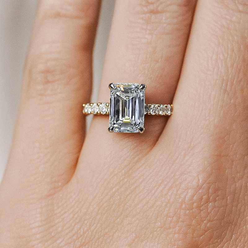 4.18CT Emerald Cut VVS Moissanite Halo Engagement Ring
