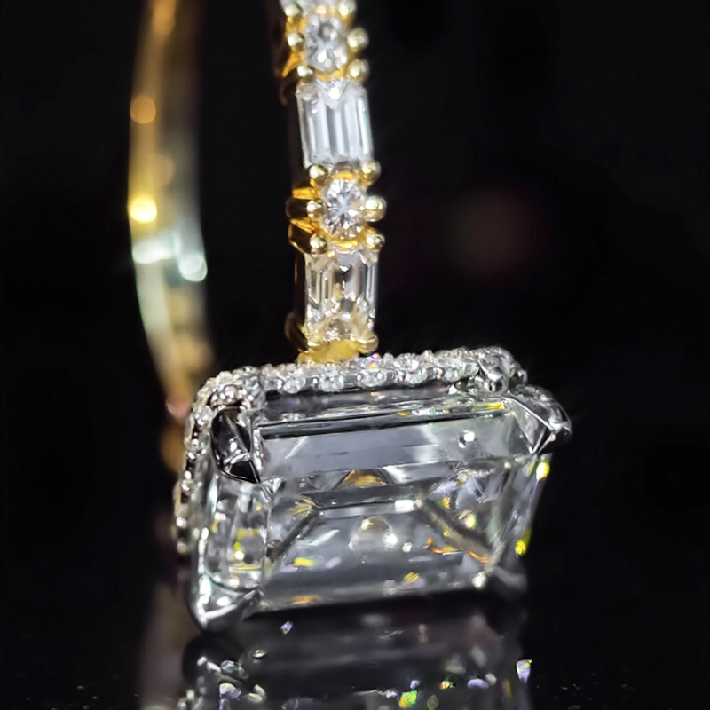 4.18CT Emerald Cut VVS Moissanite Halo Engagement Ring