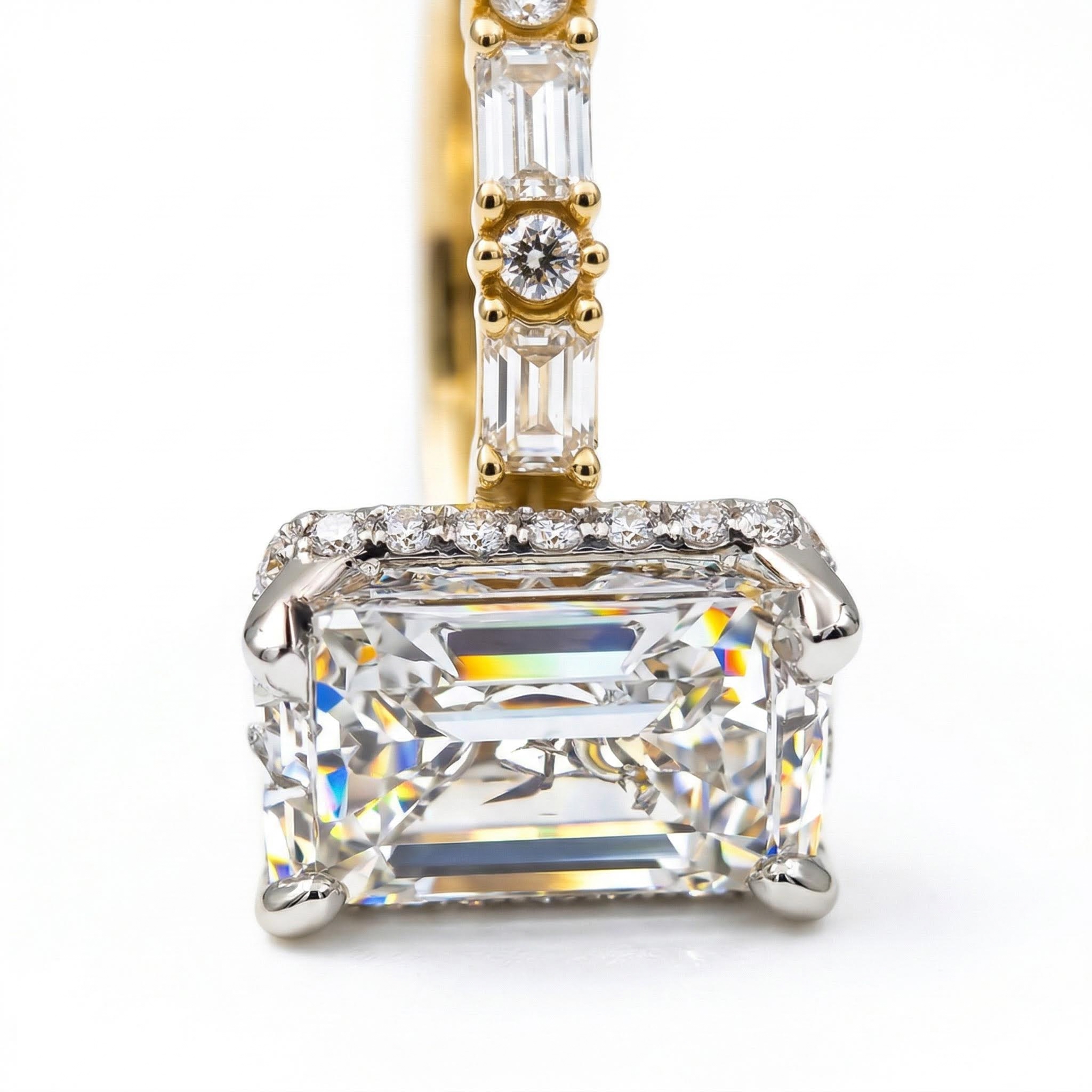 4.18CT Emerald Cut VVS Moissanite Halo Engagement Ring