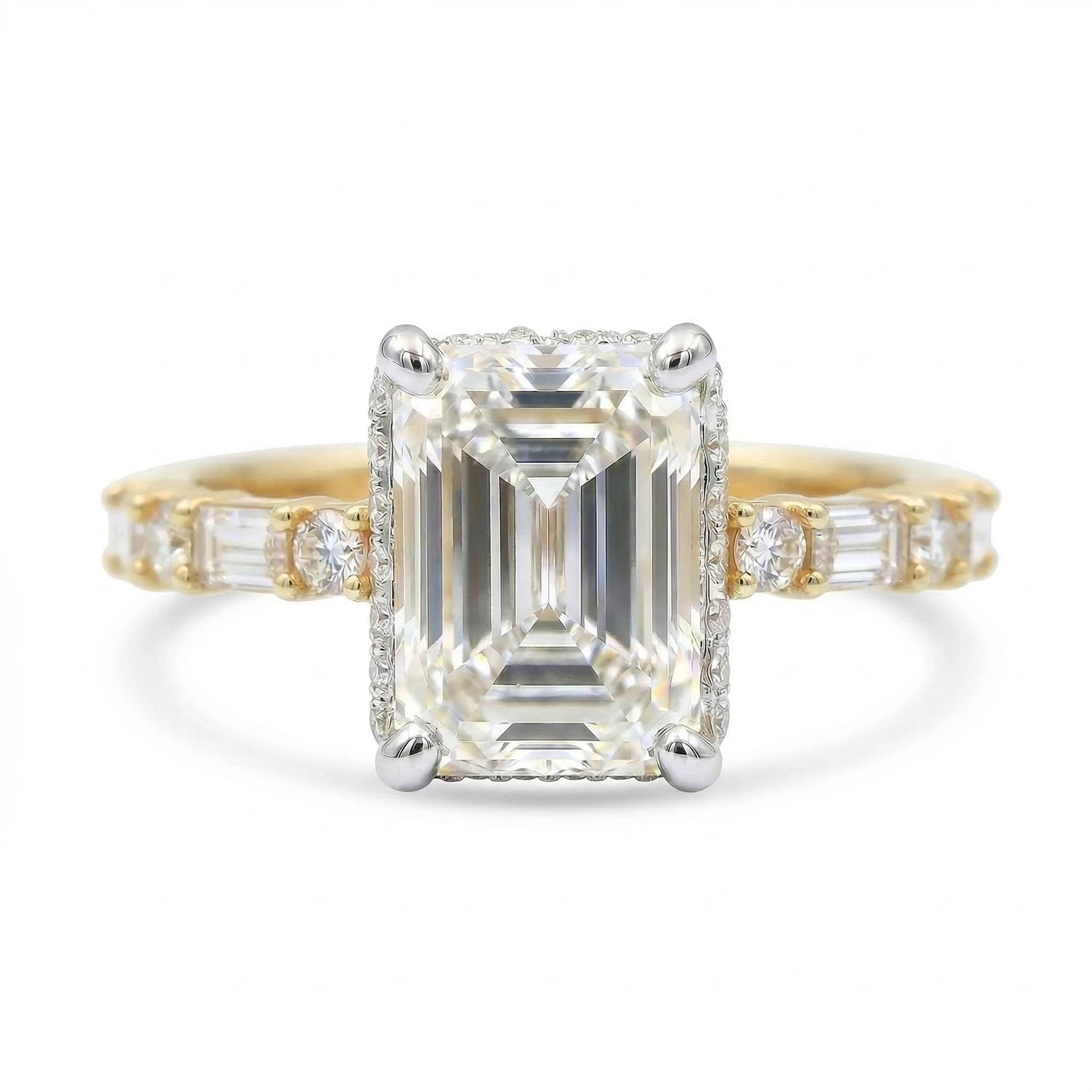 4.18CT Emerald Cut VVS Moissanite Halo Engagement Ring