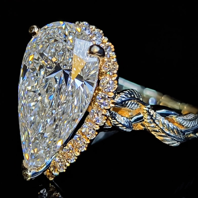 4.6CT Pear Cut VVS Moissanite Halo Engagement Ring