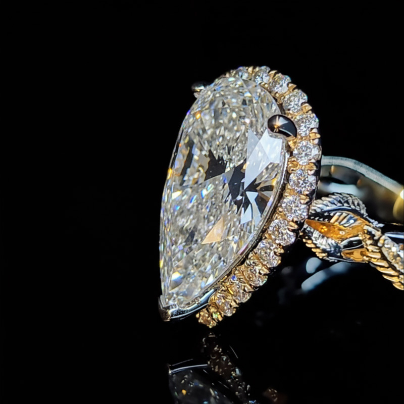4.6CT Pear Cut VVS Moissanite Halo Engagement Ring