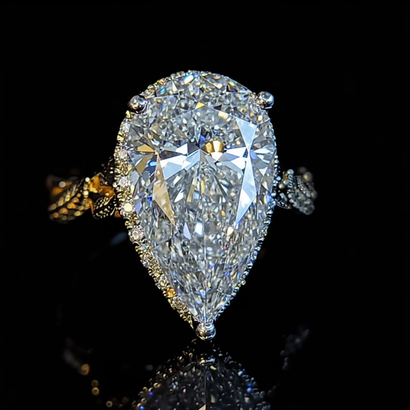4.6CT Pear Cut VVS Moissanite Halo Engagement Ring