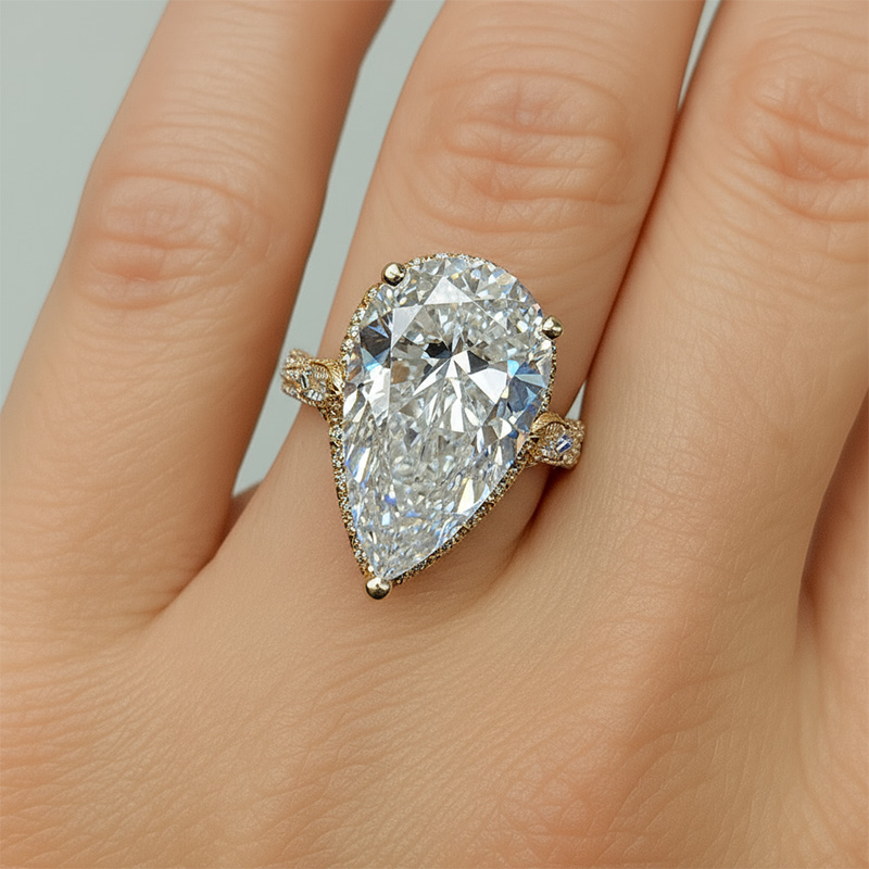 4.6CT Pear Cut VVS Moissanite Halo Engagement Ring