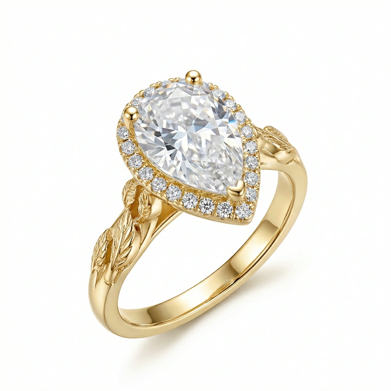 4.6CT Pear Cut VVS Moissanite Halo Engagement Ring