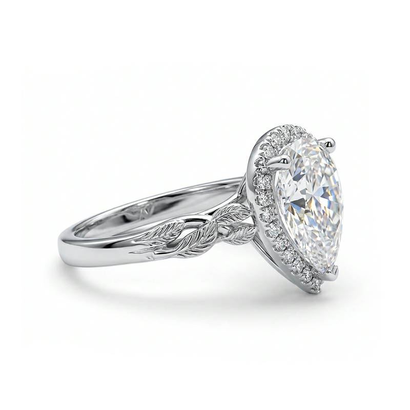 4.6CT Pear Cut VVS Moissanite Halo Engagement Ring