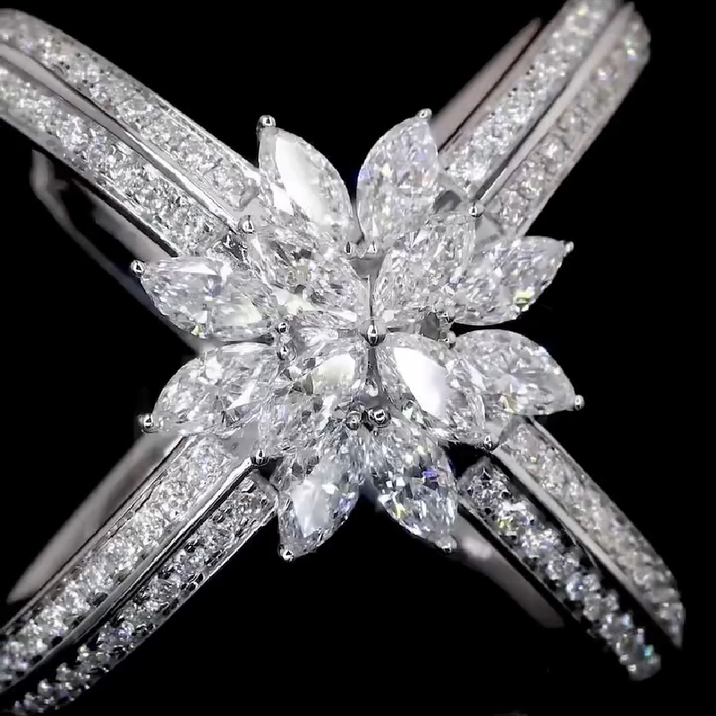 4.56CT Marquise and Round Cut VVS Moissanite Pave Double Band Ring 4.56CT Marquise and Round Cut VVS Moissanite Pave Double Band Ring