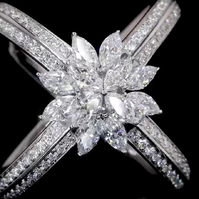 4.56CT Marquise and Round Cut VVS Moissanite Pave Double Band Ring