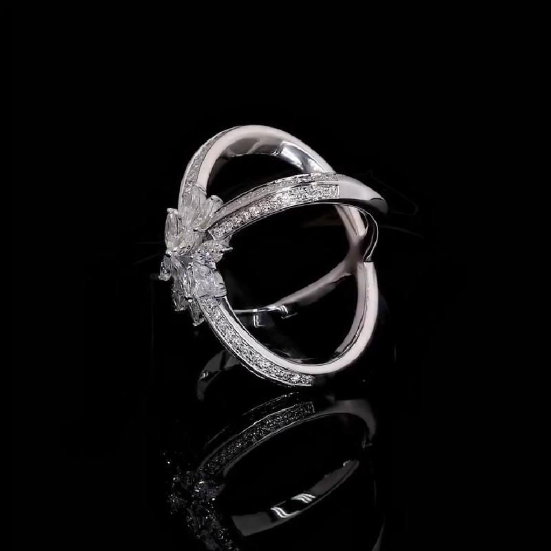 4.56CT Marquise and Round Cut VVS Moissanite Pave Double Band Ring 4.56CT Marquise and Round Cut VVS Moissanite Pave Double Band Ring