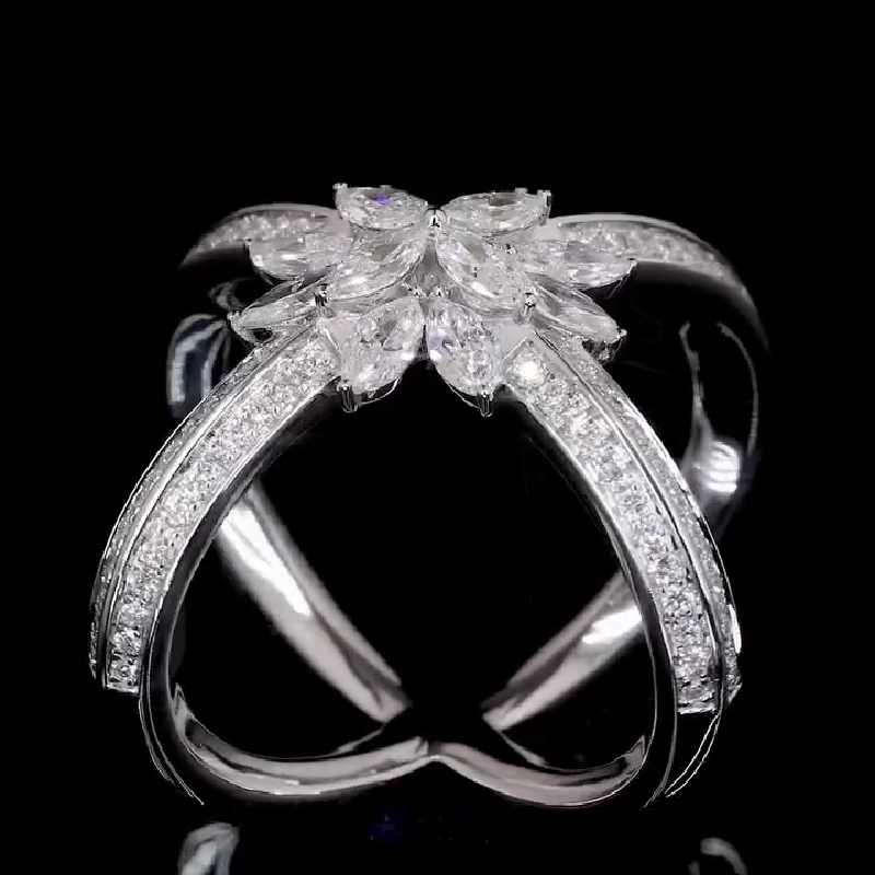 4.56CT Marquise and Round Cut VVS Moissanite Pave Double Band Ring 4.56CT Marquise and Round Cut VVS Moissanite Pave Double Band Ring