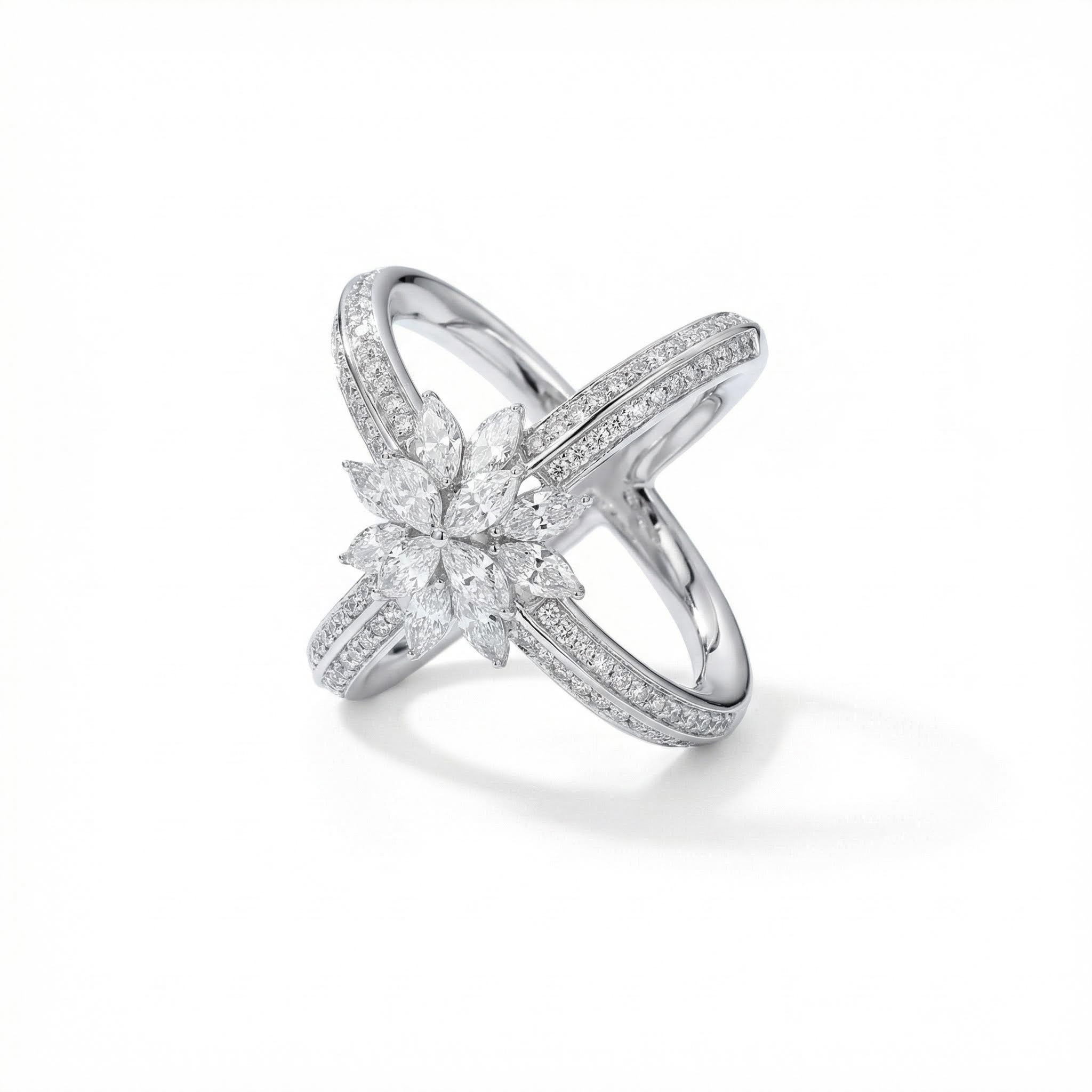 4.56CT Marquise and Round Cut VVS Moissanite Pave Double Band Ring