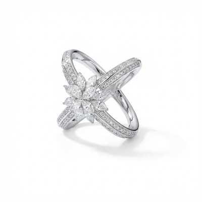 4.56CT Marquise and Round Cut VVS Moissanite Pave Double Band Ring