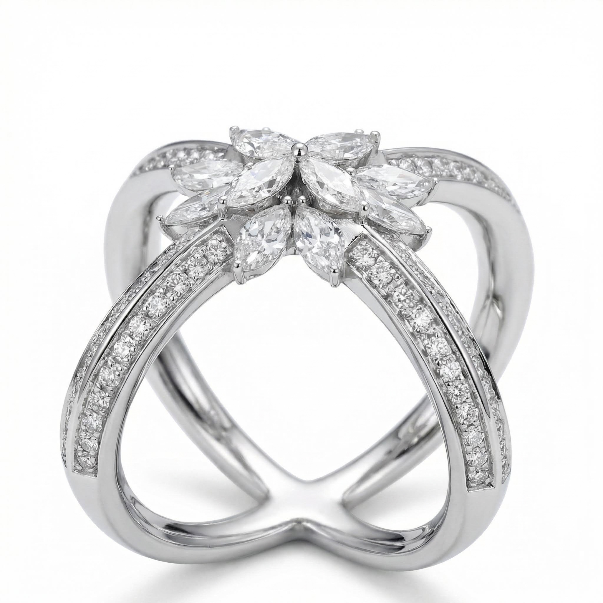 4.56CT Marquise and Round Cut VVS Moissanite Pave Double Band Ring