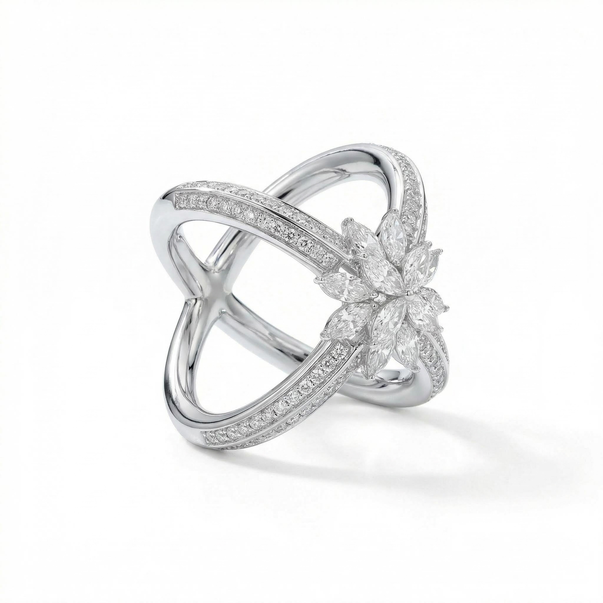 4.56CT Marquise and Round Cut VVS Moissanite Pave Double Band Ring